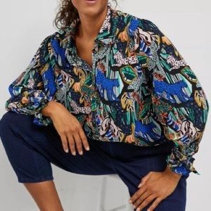 Anthropologie Margaret Jeane Art Leopard Blouse